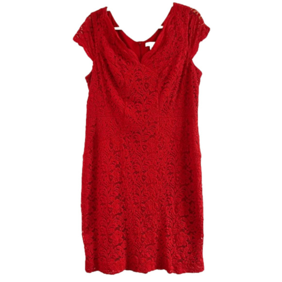 Liz Claiborne Dresses & Skirts - Liz Claiborne Red Lace Cap-Sleeve Dress